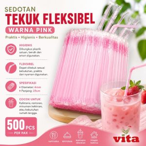 Sedotan Plastik Flexsibel Pink 250pcs
